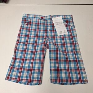 NWT Strasburg Children Plaid Shorts Boys 7 Cotton Red Blue